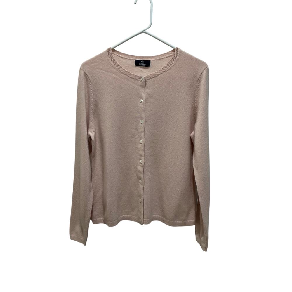 Lands End 100% Cashmere Pink Cardigan Sweater Button Down Women's Medium (M)